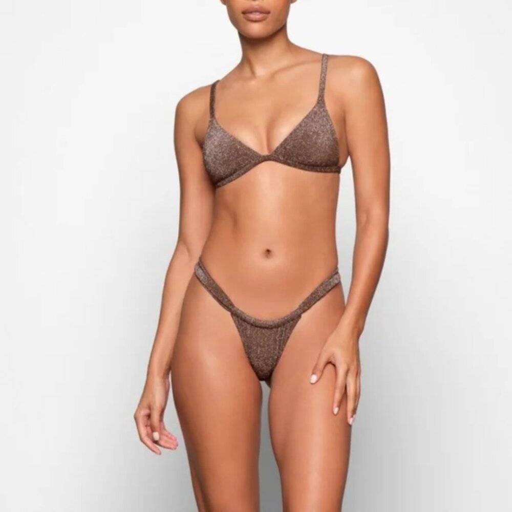 SKIMS Glitter Swim Ruched Bikini Tanga - Jasper 2X